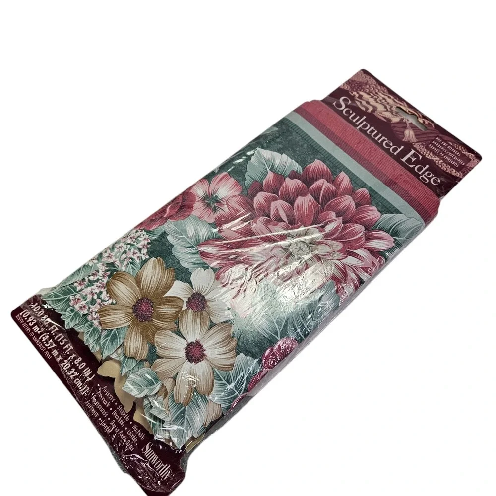 Wallpaper Border Floral Decorative Sculptured Edge Flowers 15 yds Total New Vtg